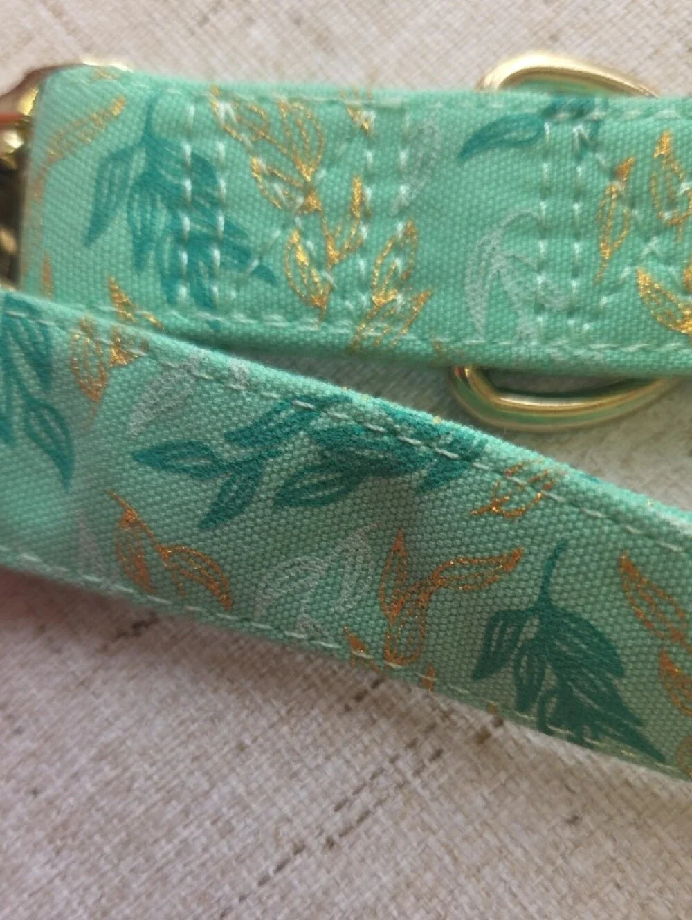 Coastal Teal Floral Dog Collar with Gold Hardware